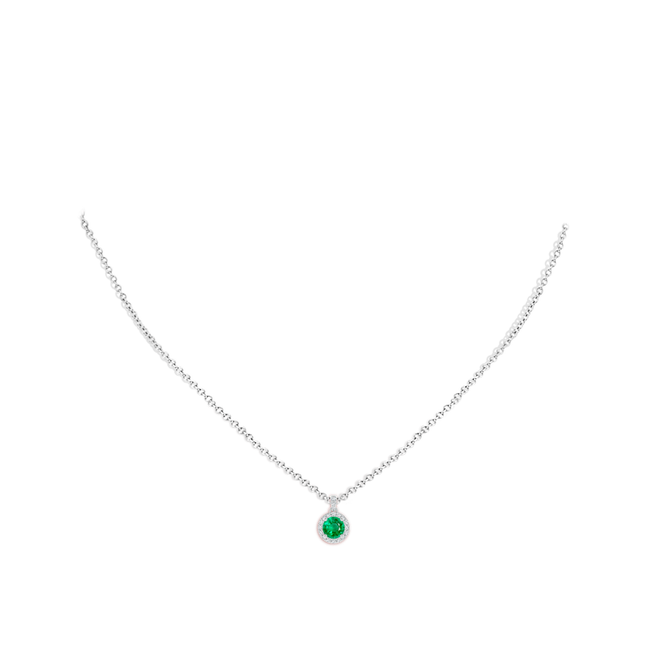 Round Emerald Dangle Pendant with Diamond Halo