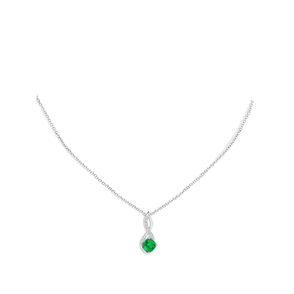 Cushion Emerald Infinity Pendant with Diamond Accents