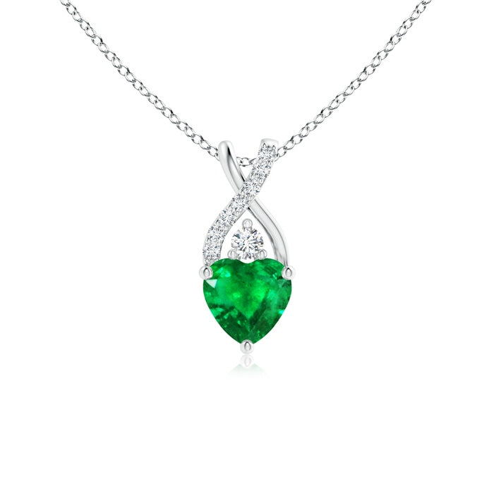 Solitaire Heart Emerald Pendant with Twisted Diamond Bale