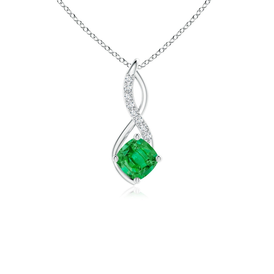 Cushion Emerald Infinity Pendant with Diamond Accents