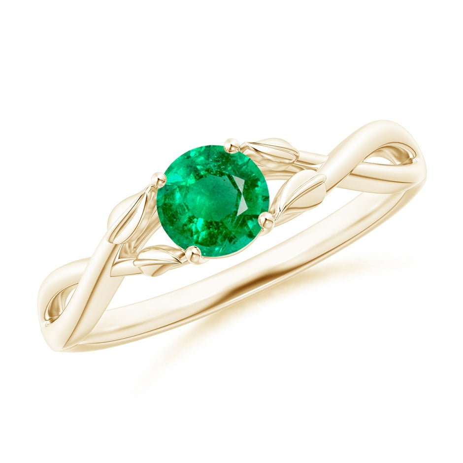 Nature Inspired Emerald Crossover Engagement Ring with Leaf Motifs