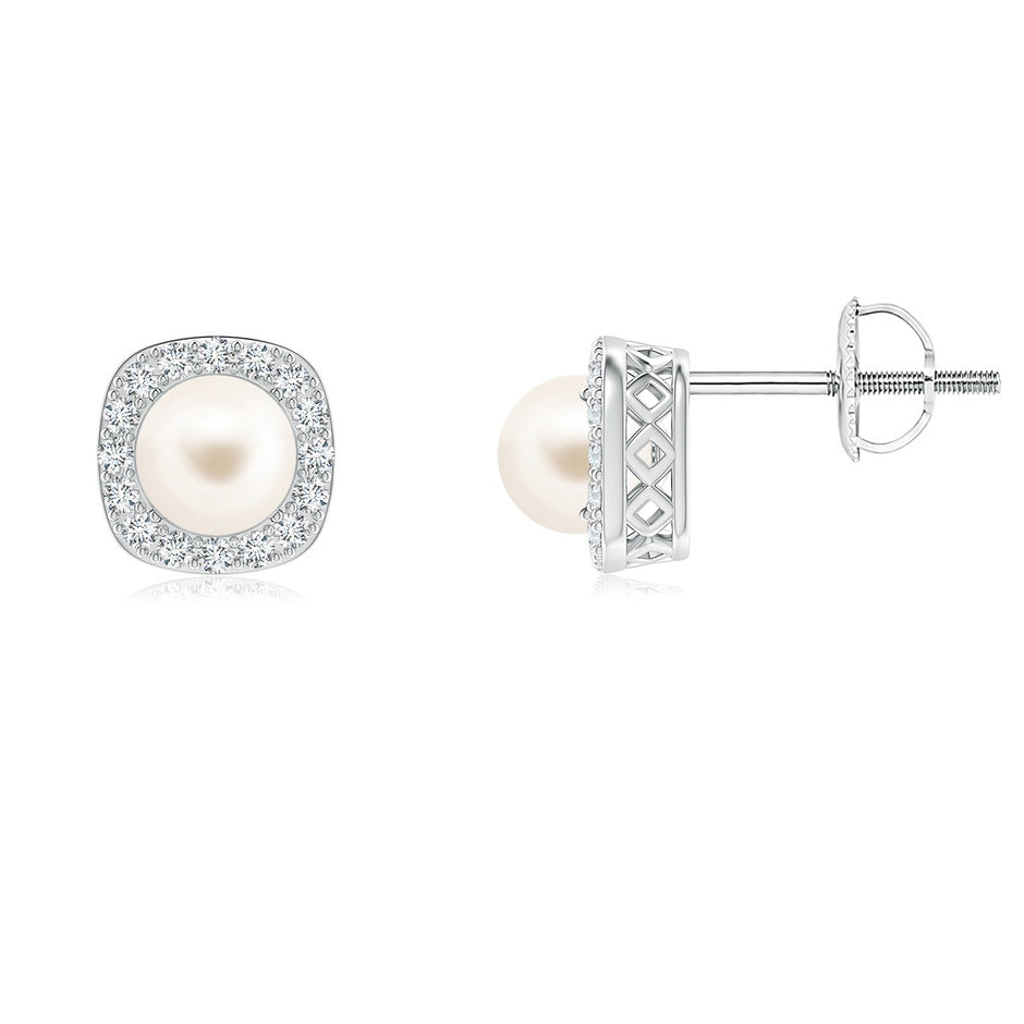 Classic Freshwater Pearl Studs with Diamond Halo