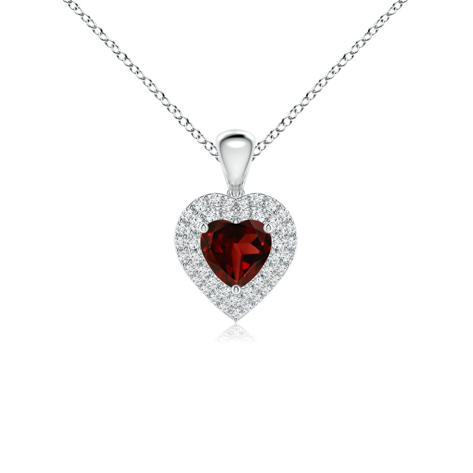 Garnet Heart Pendant with Diamond Double Halo