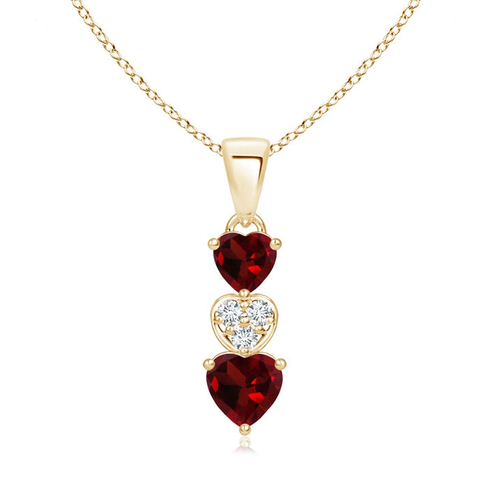 Dangling Garnet and Diamond Triple Heart Pendant