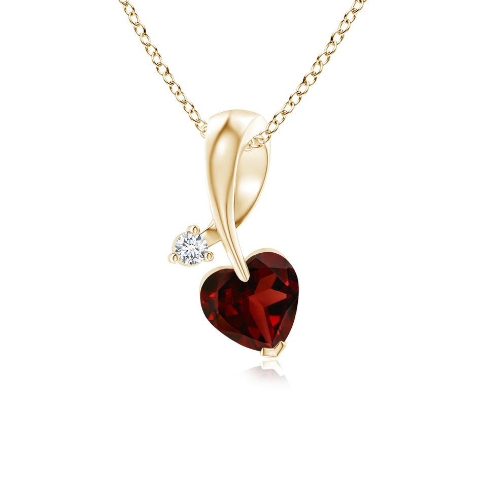 Heart-Shaped Garnet Ribbon Pendant with Diamond