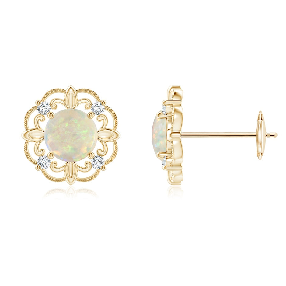 Vintage Style Opal and Diamond Fleur De Lis Earrings