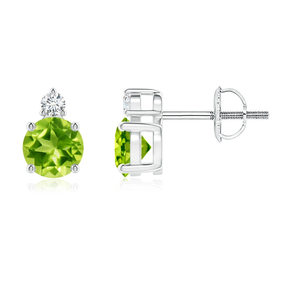 Basket-Set Round Peridot Stud Earrings with Diamond