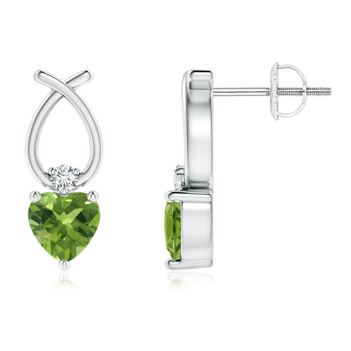 Heart Shaped Peridot Ribbon Earrings with Diamond