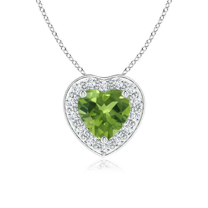 Heart-Shaped Peridot Pendant with Diamond Halo