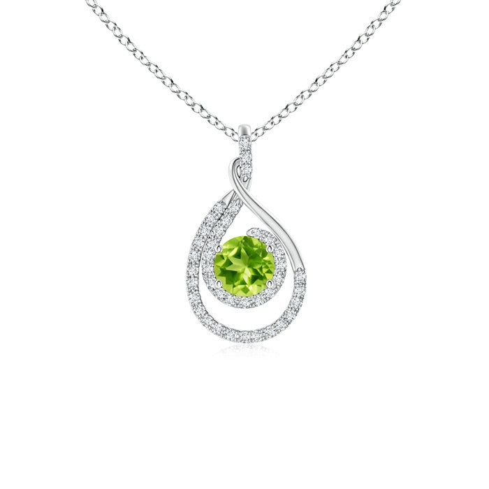 Double Loop Twist Peridot Pendant with Diamonds