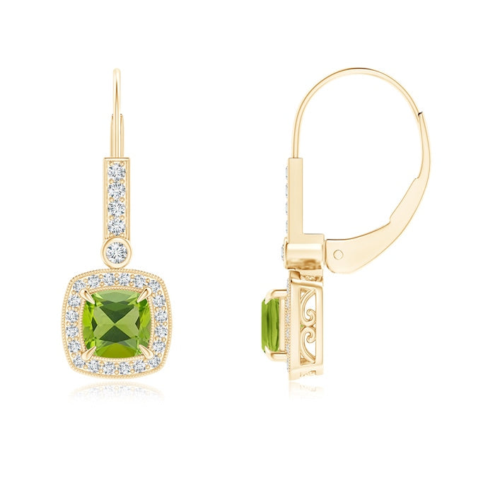 Vintage-Inspired Cushion Peridot Leverback Earrings