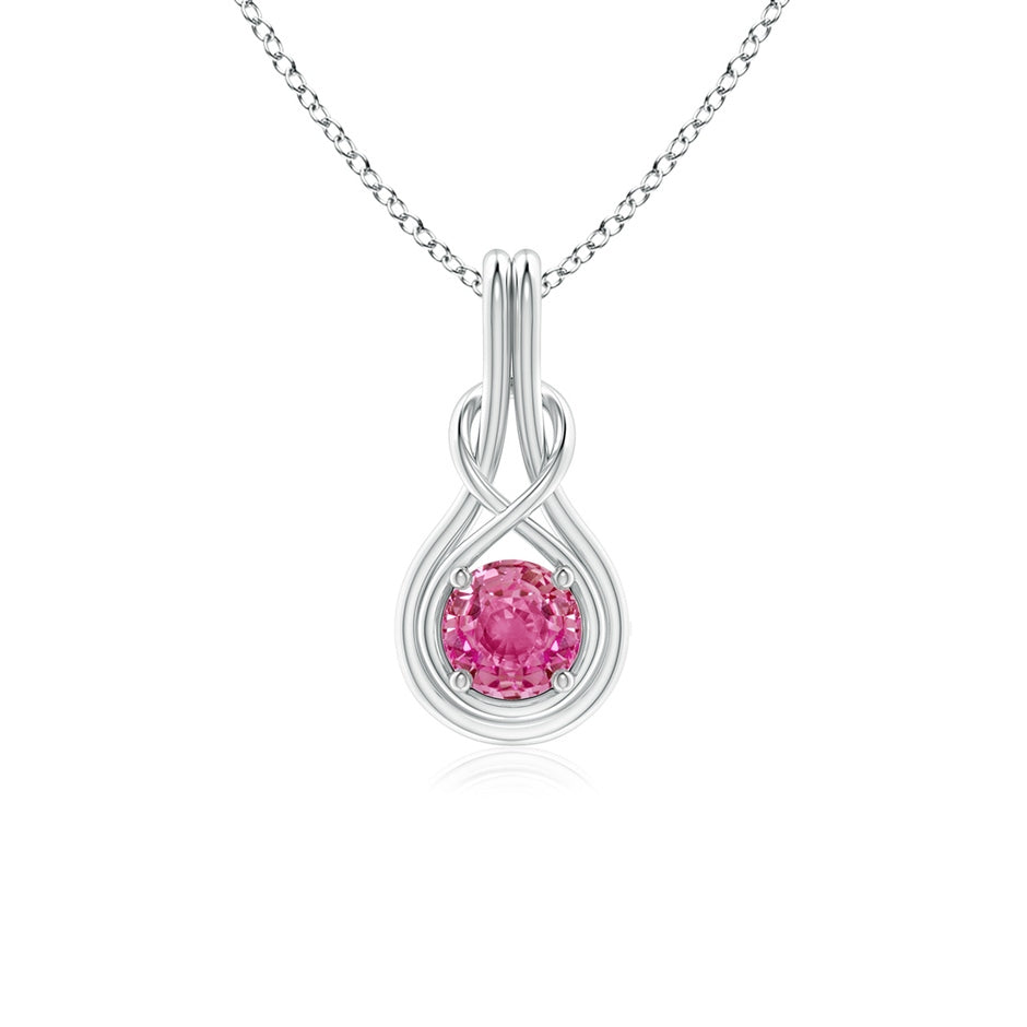 Round Pink Sapphire Solitaire Infinity Knot Pendant