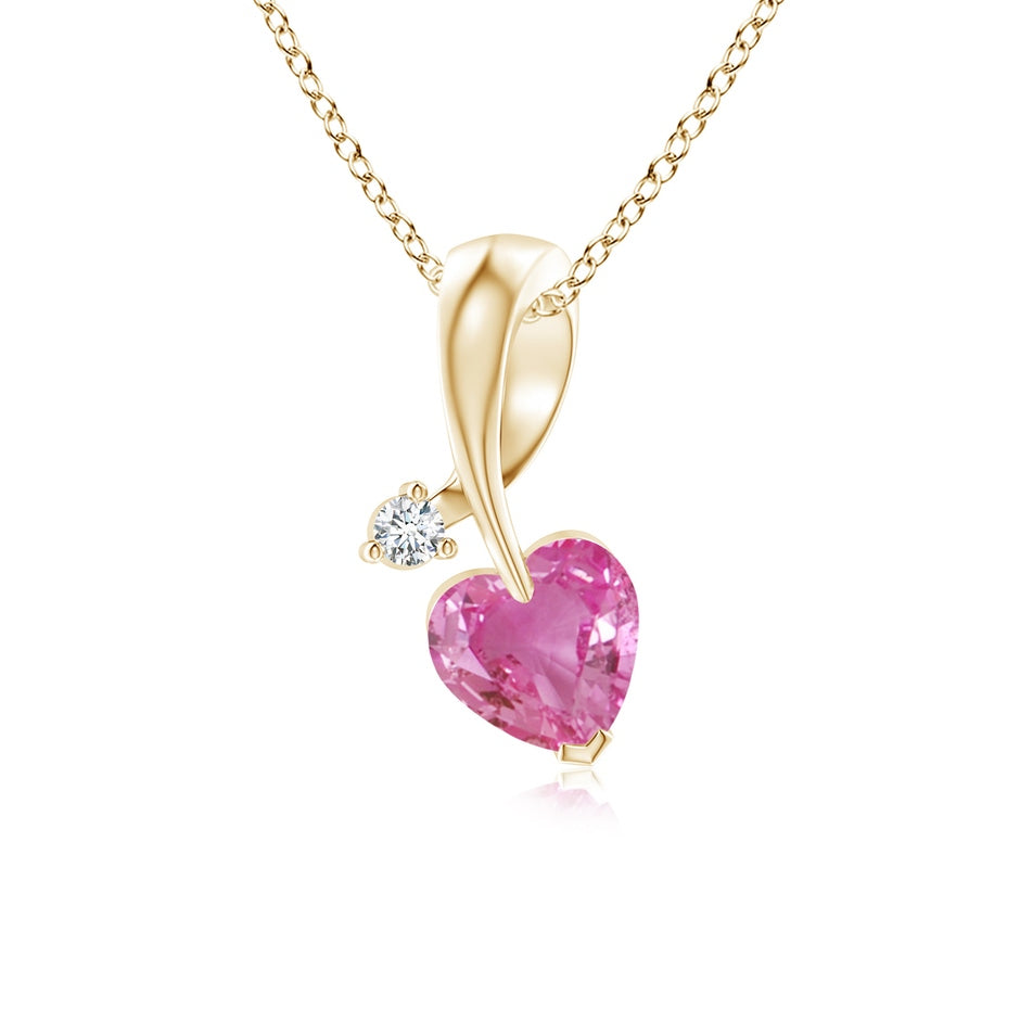 Heart-Shaped Pink Sapphire Ribbon Pendant with Diamond