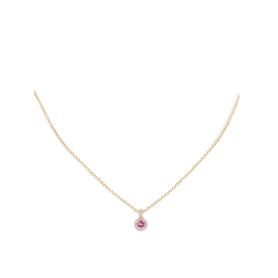 Claw-Set Round Pink Tourmaline Pendant with Diamond Halo