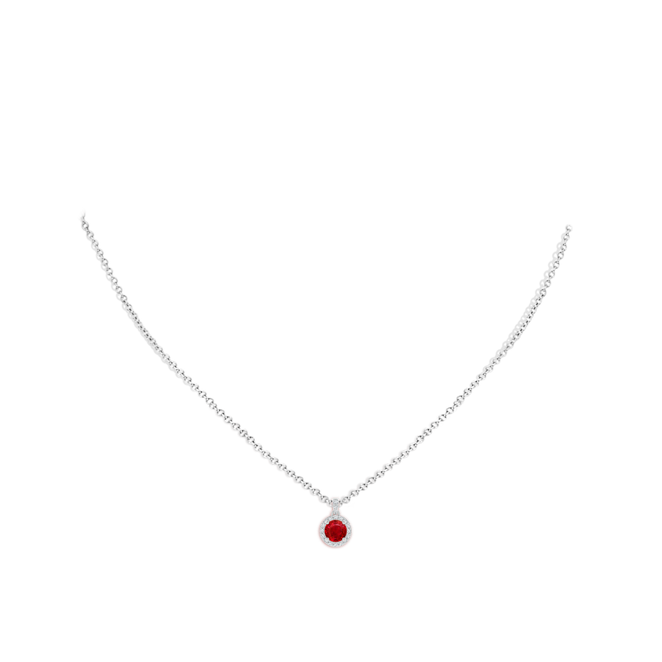 Round Ruby Dangle Pendant with Diamond Halo