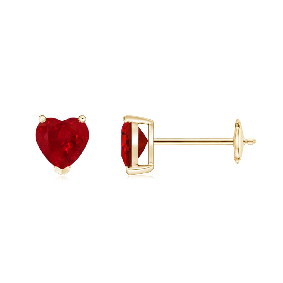 Ruby Solitaire Heart Stud Earrings