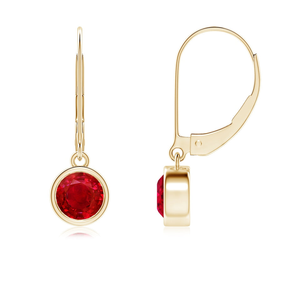 Bezel-Set Round Ruby Leverback Drop Earrings