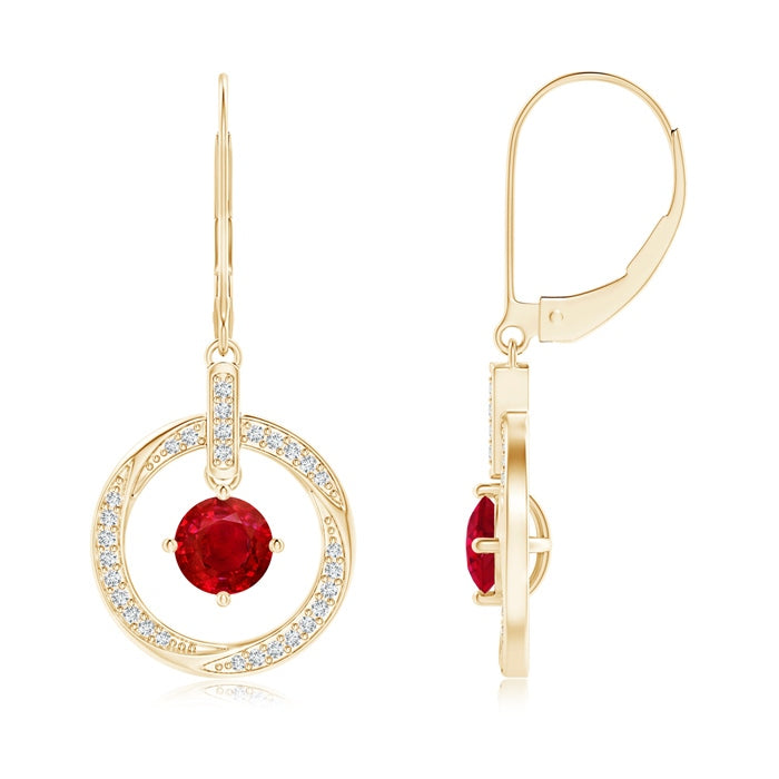 Ruby Open Circle Drop Earrings with Diamond Accents