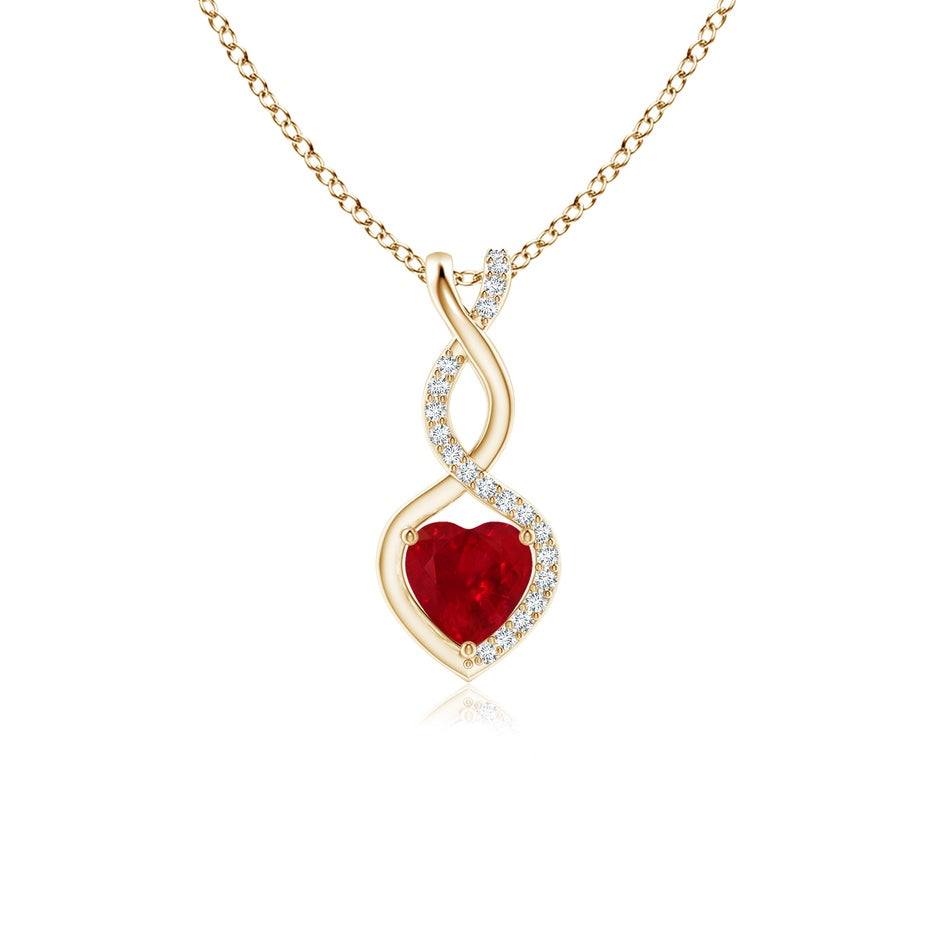 Heart-Shaped Ruby Infinity Pendant with Diamond Accents