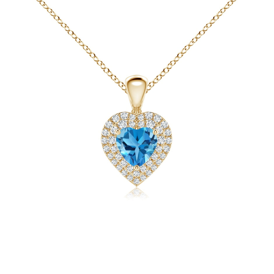 Swiss Blue Topaz Heart Pendant with Diamond Double Halo