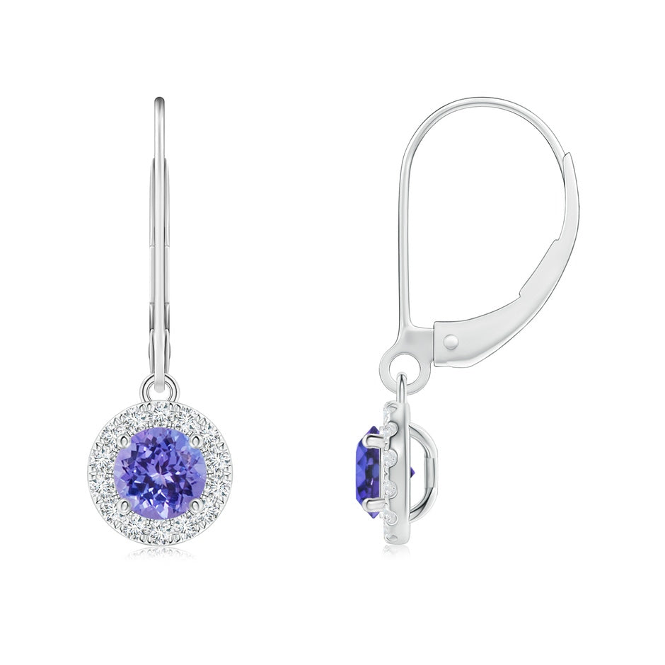 Round Tanzanite Leverback Halo Dangle Earrings