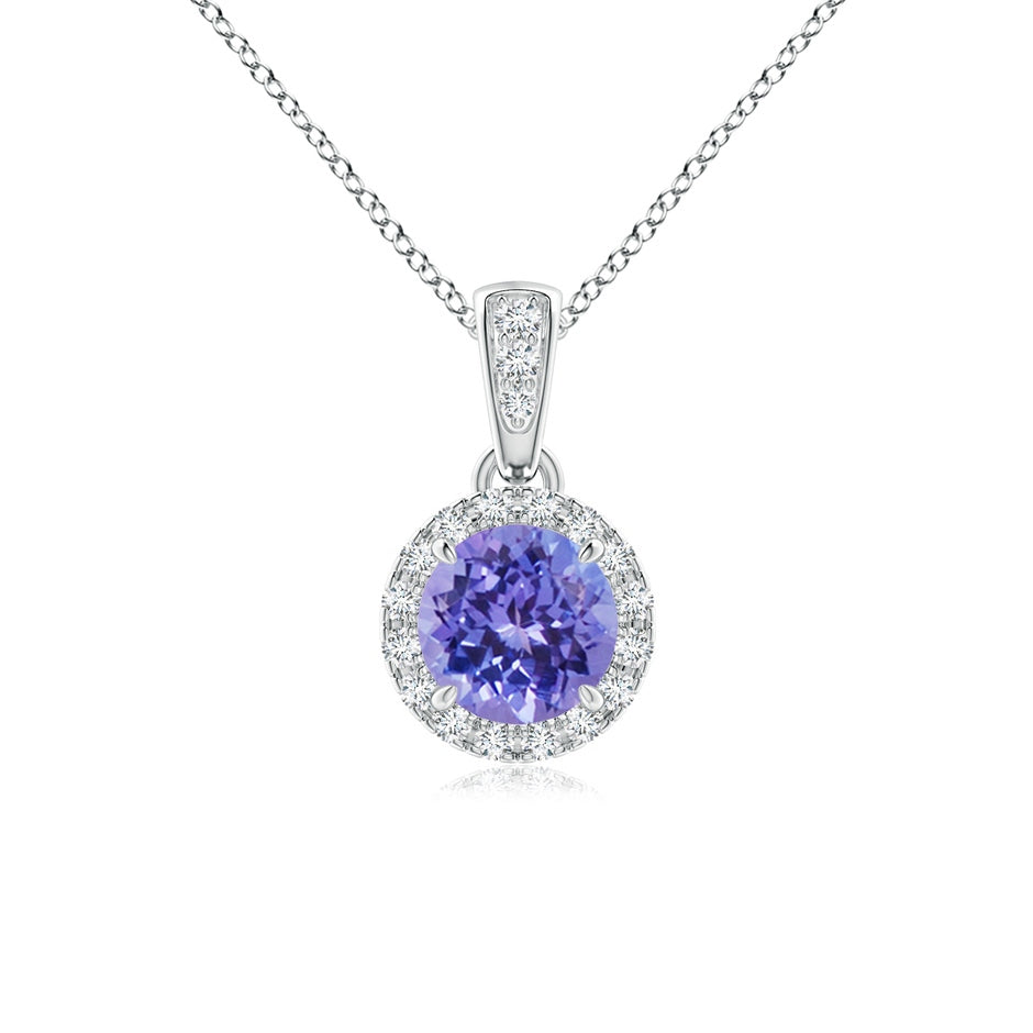 Claw-Set Round Tanzanite Pendant with Diamond Halo
