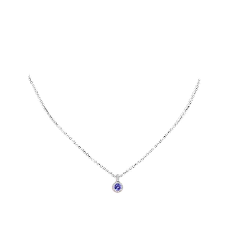 Claw-Set Round Tanzanite Pendant with Diamond Halo