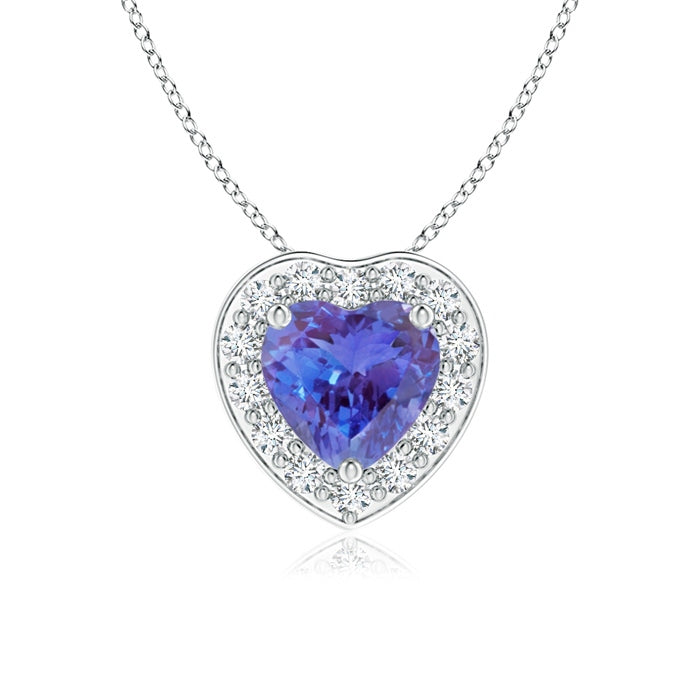 Heart-Shaped Tanzanite Pendant with Diamond Halo