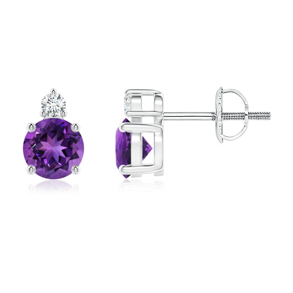 Basket-Set Round Amethyst Stud Earrings with Diamond