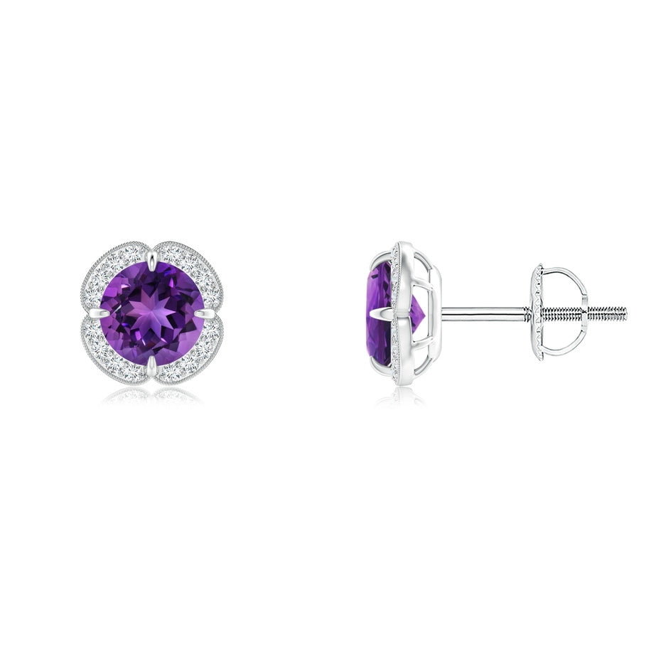 Claw-Set Amethyst Clover Stud Earrings