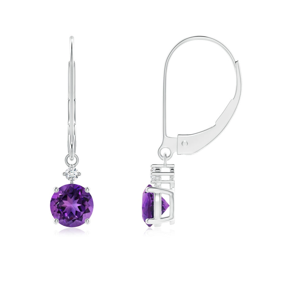 Prong-Set Round Amethyst Leverback Dangle Earrings with Diamond