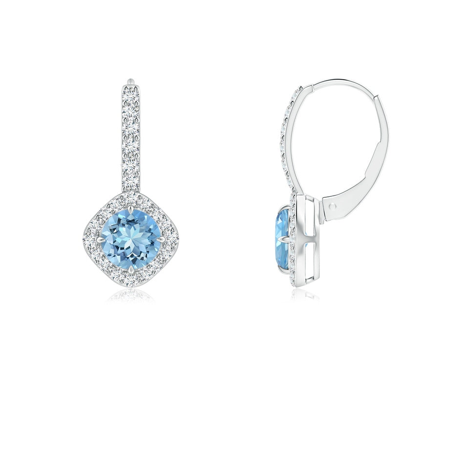 Claw-Set Aquamarine and Diamond Leverback Halo Earrings
