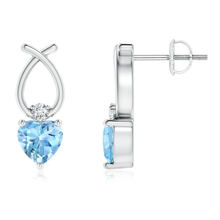 Heart Shaped Aquamarine Ribbon Earrings with Diamond