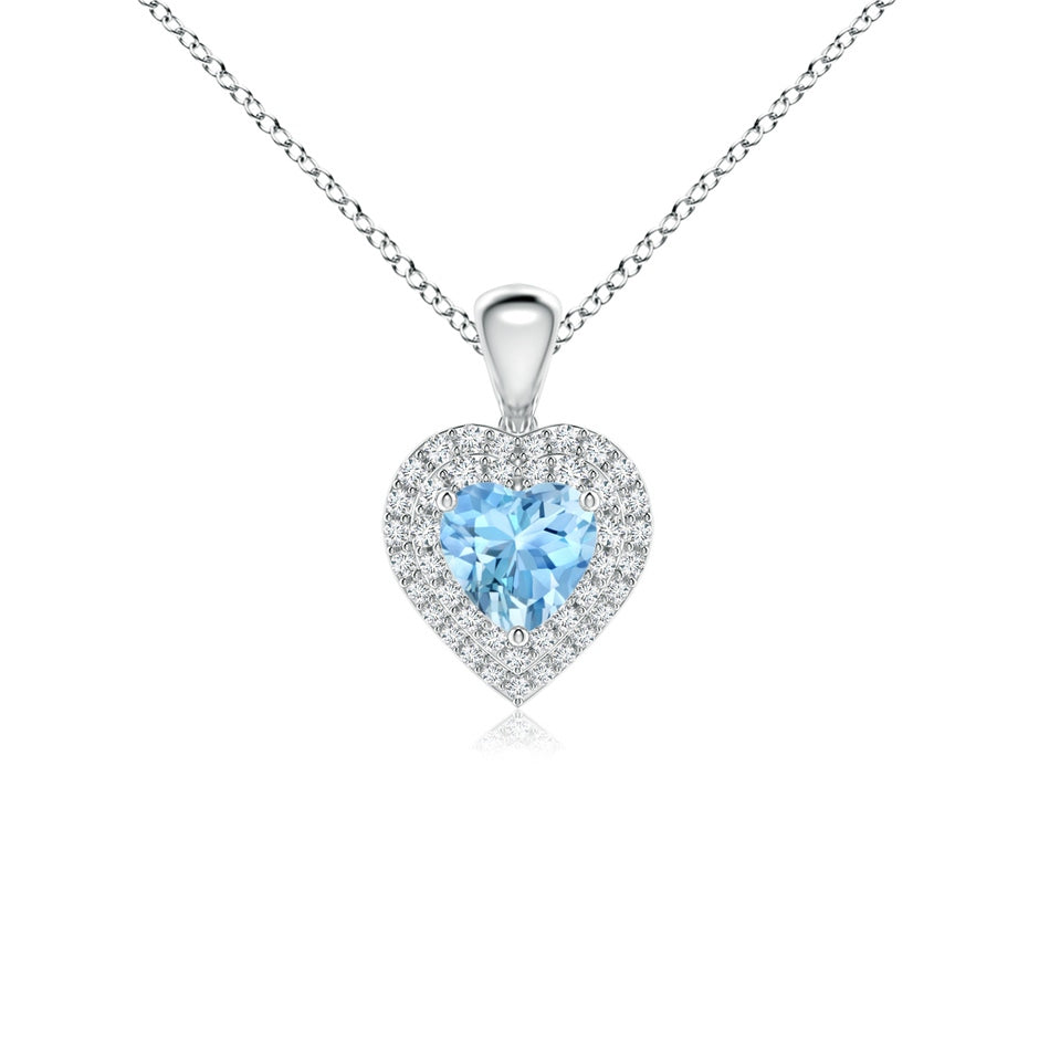 Aquamarine Heart Pendant with Diamond Double Halo