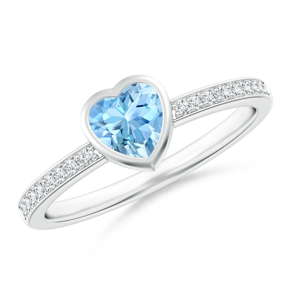 Bezel Heart Aquamarine Promise Ring with Diamond Accents