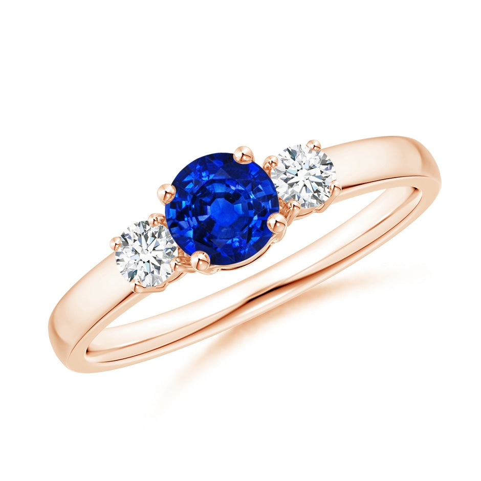 Classic Round Lab-Grown Blue Sapphire and Diamond Three Stone Engagement Ring