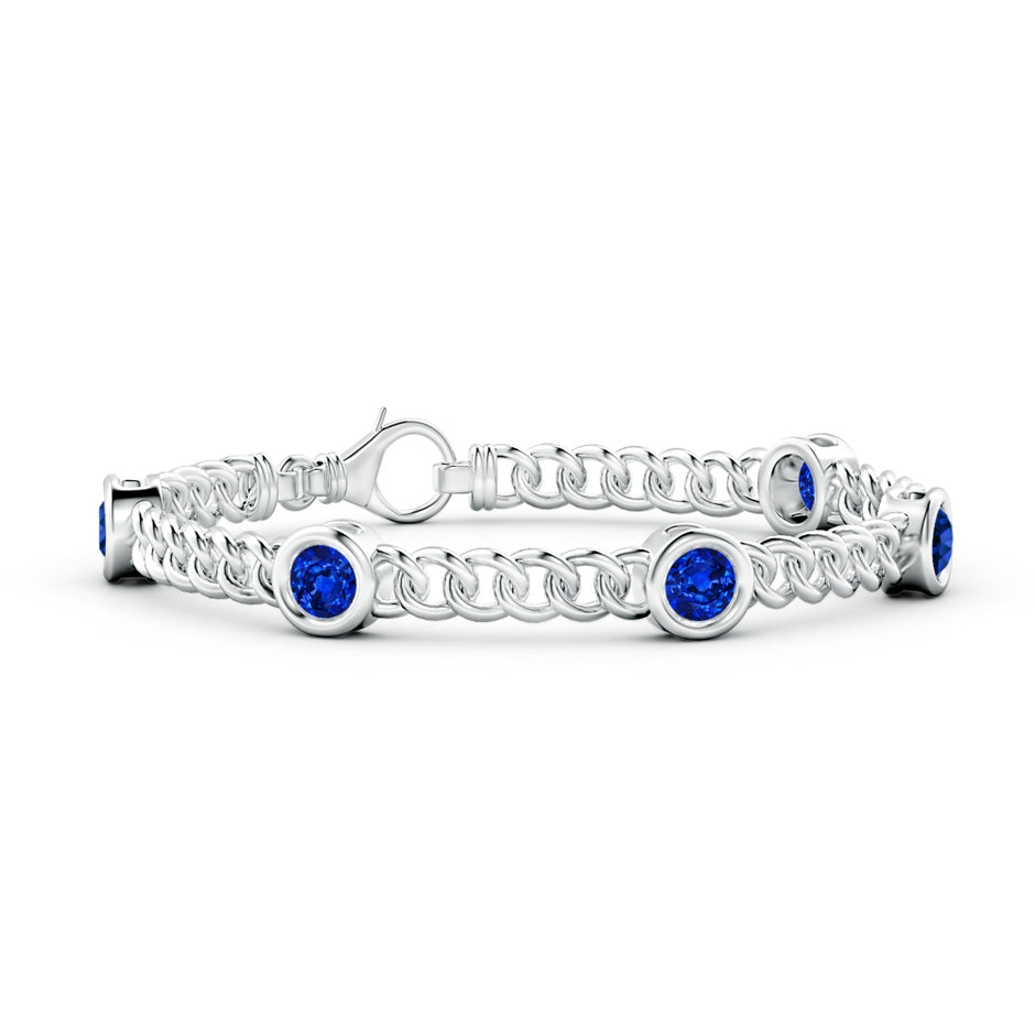 Lab-Grown Bezel-Set Blue Sapphire Curb Chain Link Bracelet