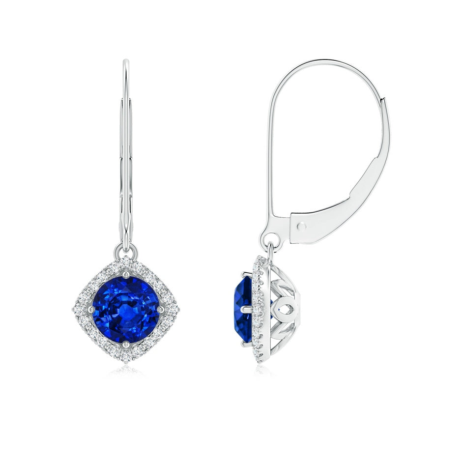 Lab-Grown Vintage Inspired Round Sapphire Halo Earrings with Filigree