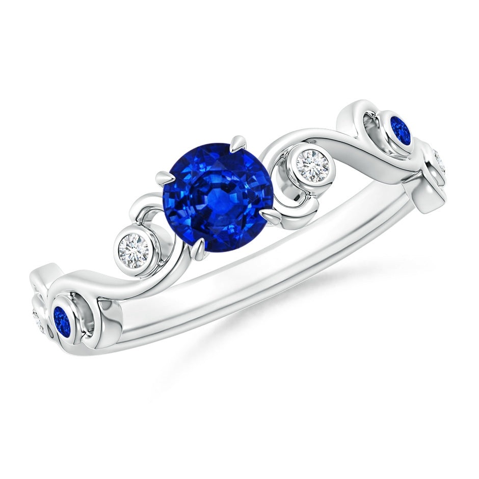 Blue Sapphire and Diamond Ivy Scroll Engagement Ring