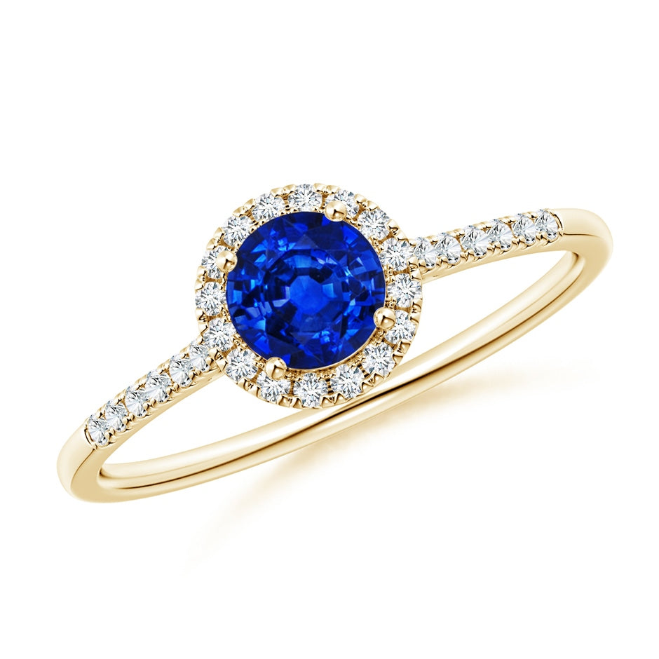 Round Blue Sapphire Halo Engagement Ring with Diamond Accents