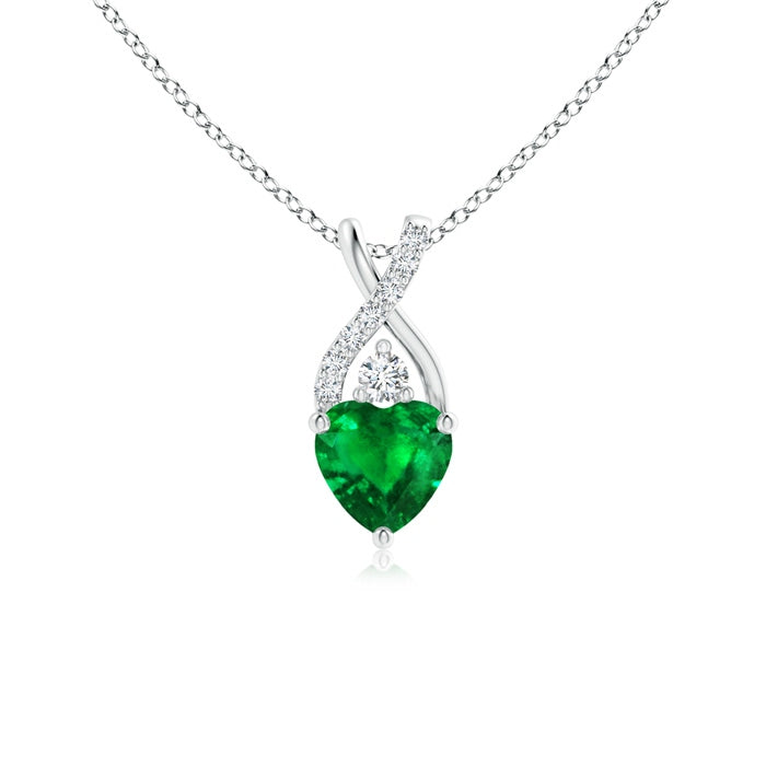 Solitaire Heart Emerald Pendant with Twisted Diamond Bale