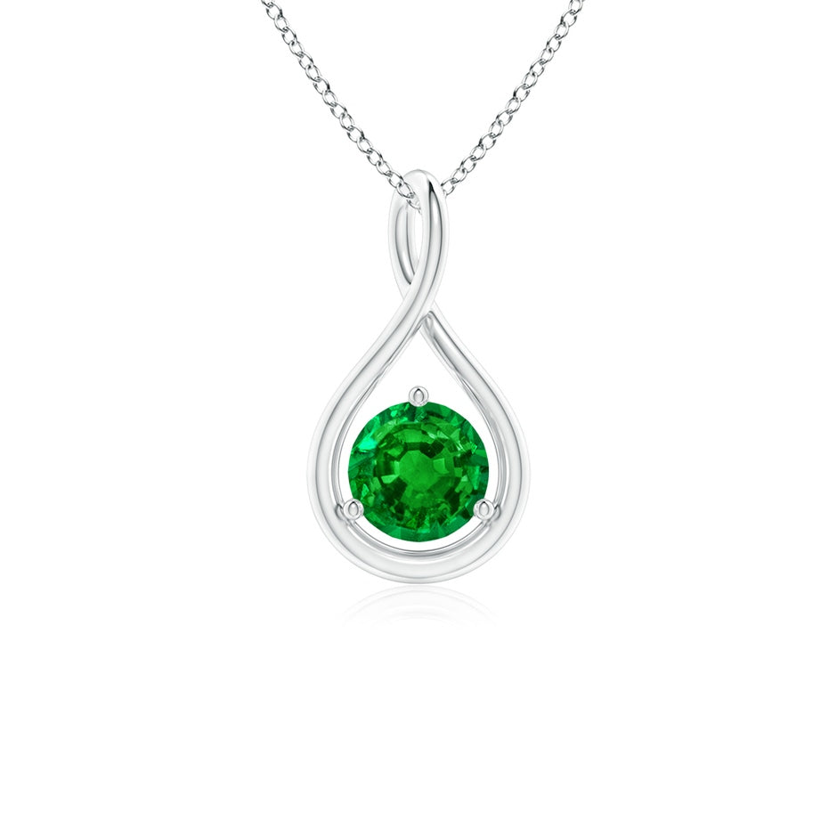 Solitaire Round Emerald Infinity Twist Pendant