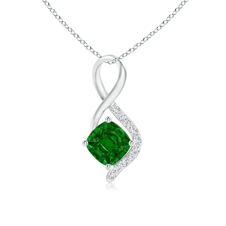 Infinity Twist Emerald Pendant with Diamond Accents