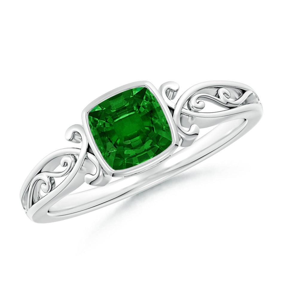 Vintage Style Cushion Emerald Solitaire Engagement Ring