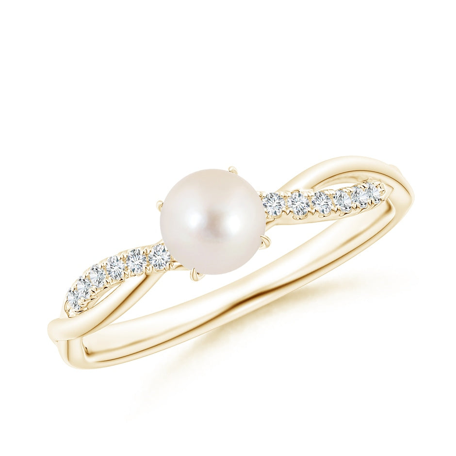 Freshwater Pearl Twist Shank Ring with Diamonds