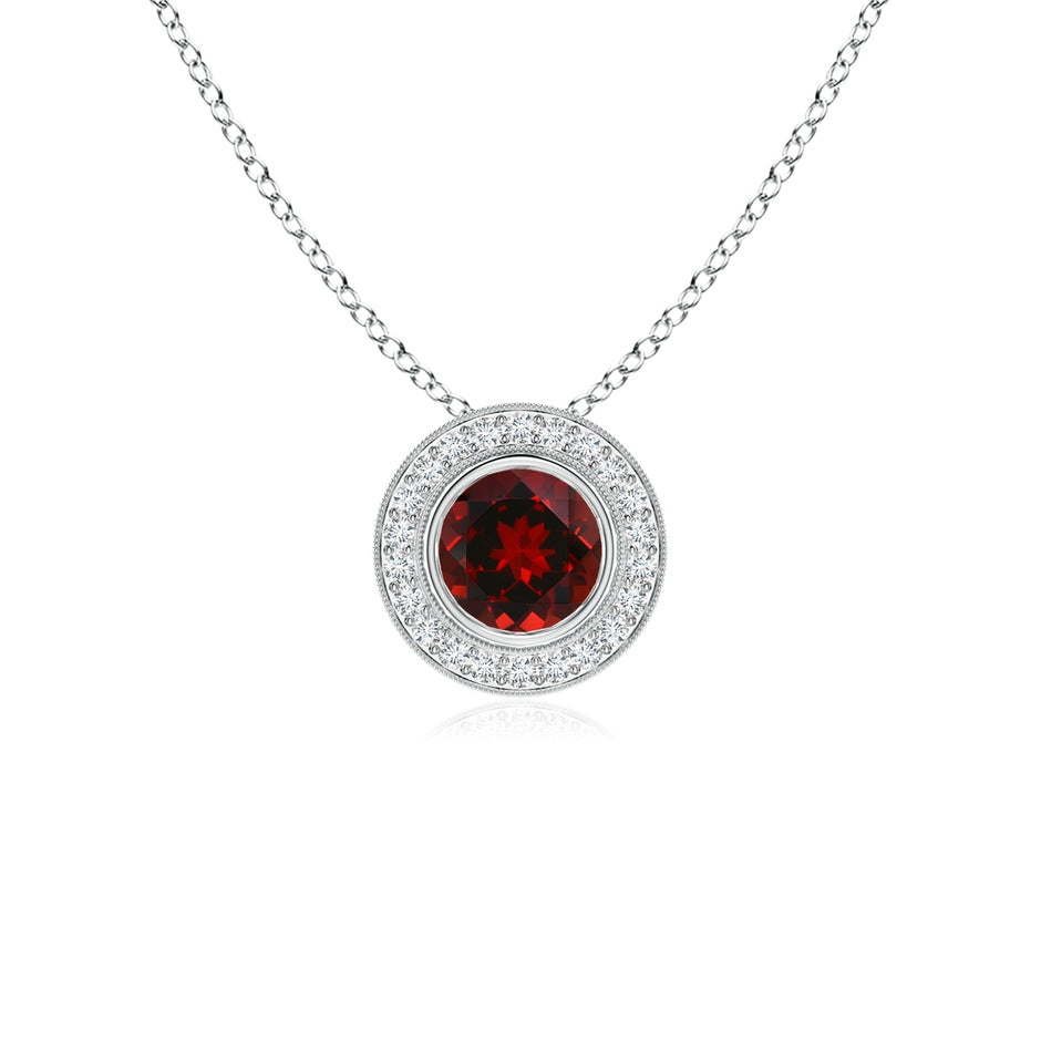 Bezel-Set Garnet Pendant with Diamond Halo