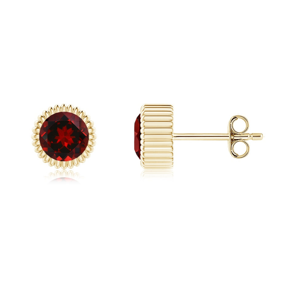 Bezel-Set Solitaire Round Garnet Beaded Halo Studs