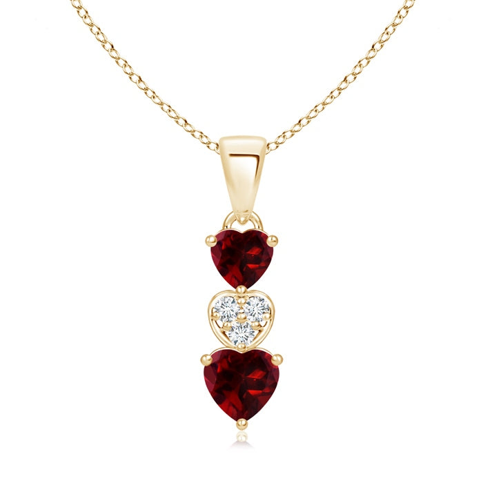 Dangling Garnet and Diamond Triple Heart Pendant