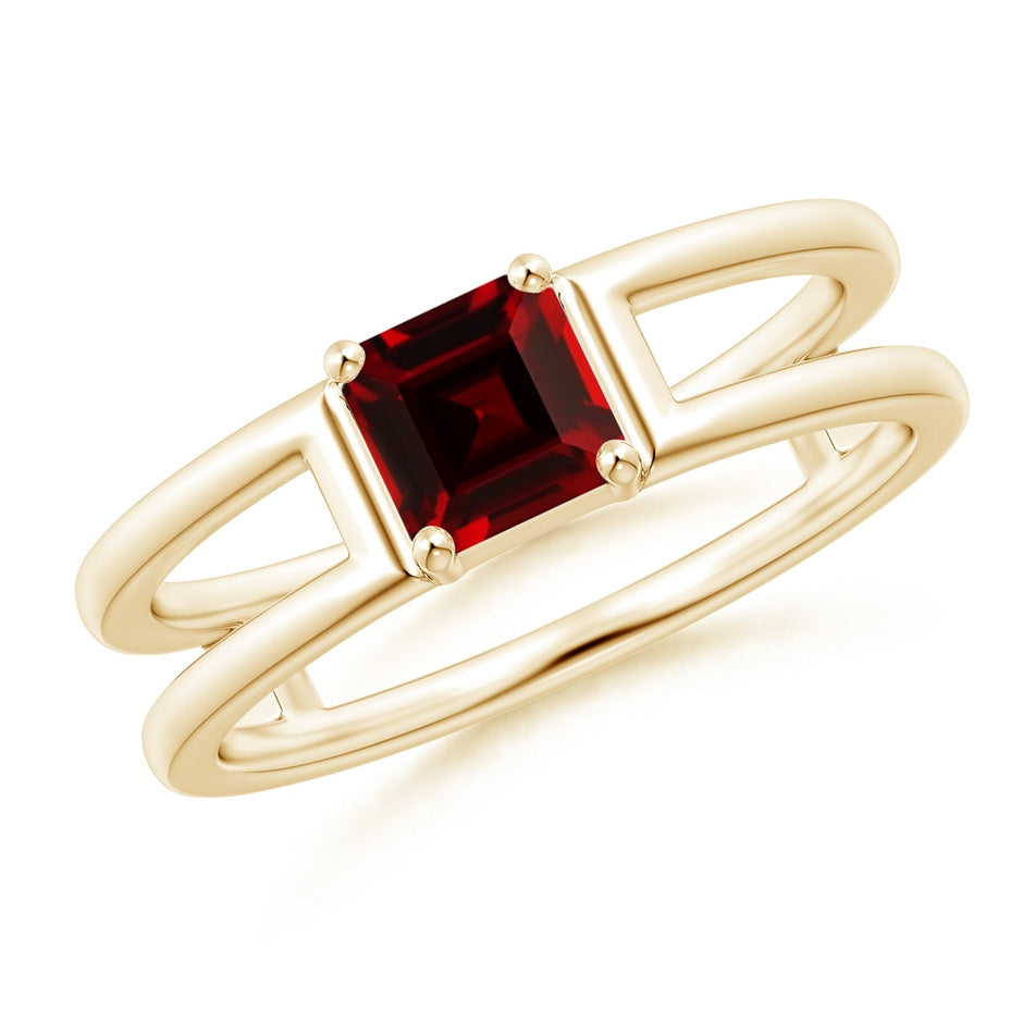 Parallel Split Shank Square Emerald-Cut Garnet Ring
