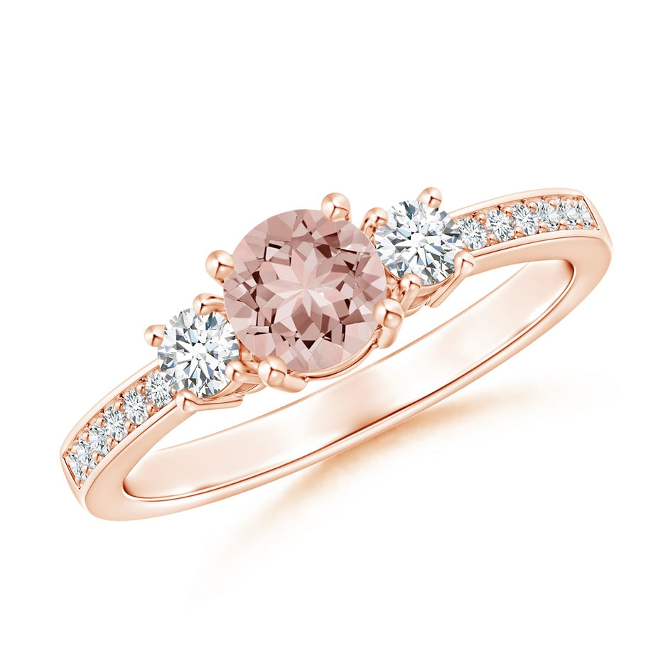 Classic Three Stone Round Morganite and Diamond Engagement Ring